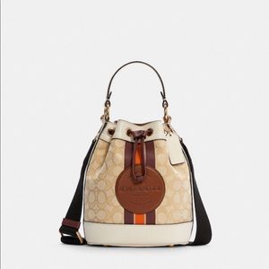 Coach Dempsey Bucket Bag 19 In Signature Jacquard With Stripe And Coach Patch